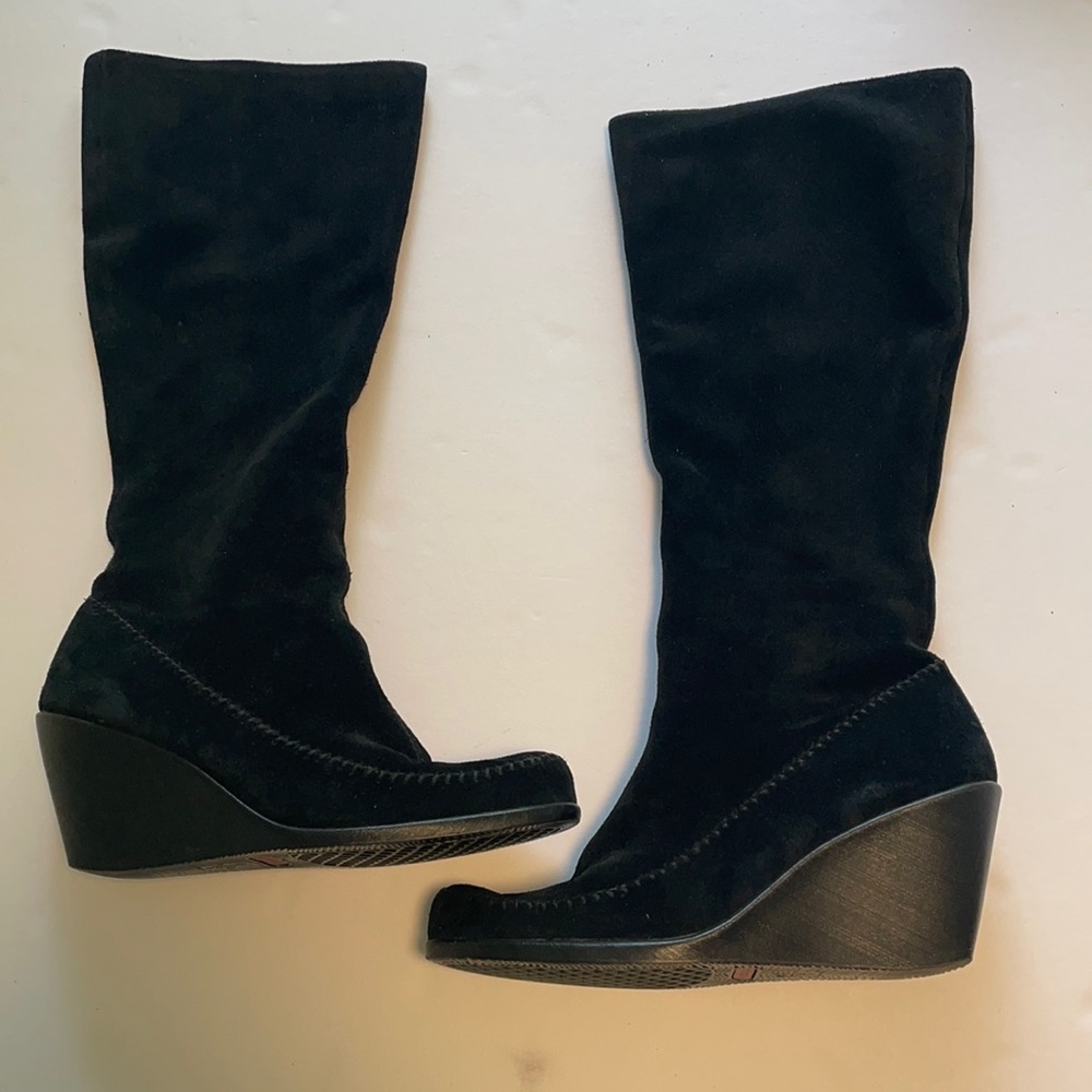Aerosoles black suede tall 3 inch wedge boots size 10M